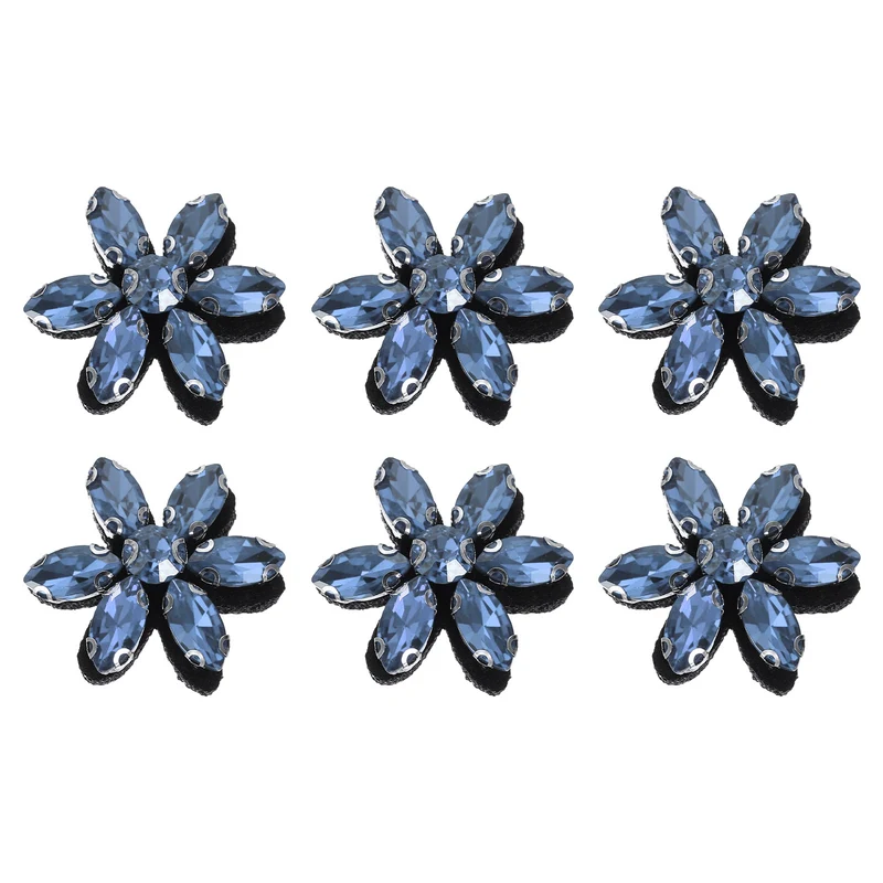 6Pcs Handmade Flower Beaded Patches, Glass Crystal Appliques, Blue