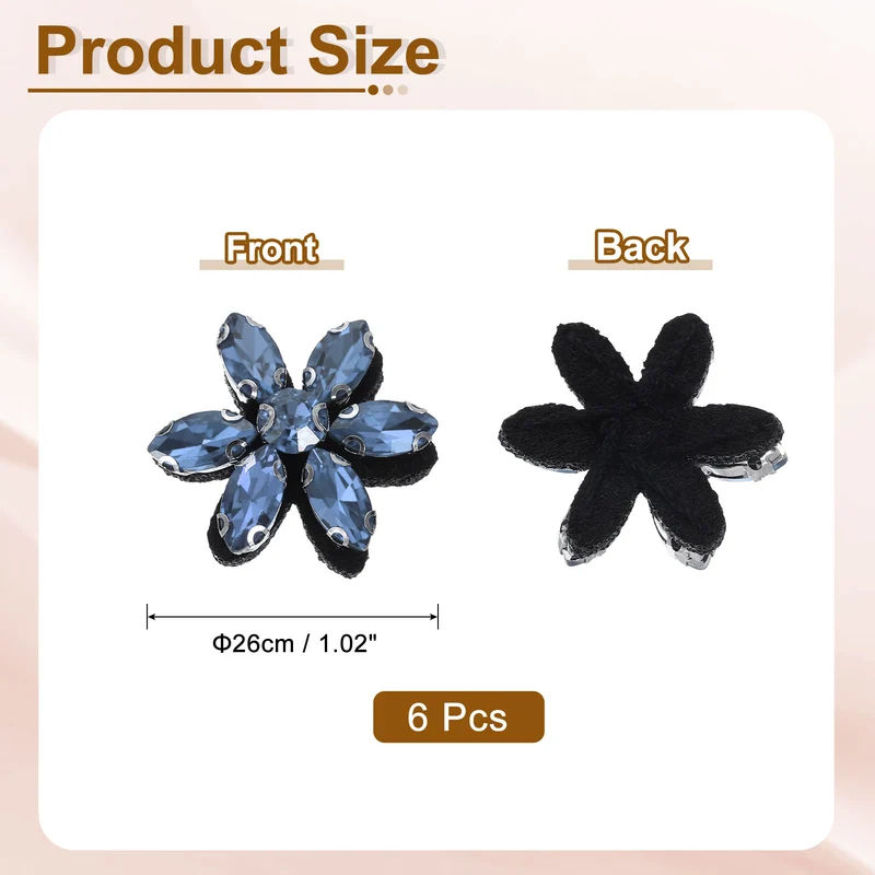 6Pcs Handmade Flower Beaded Patches, Glass Crystal Appliques, Blue