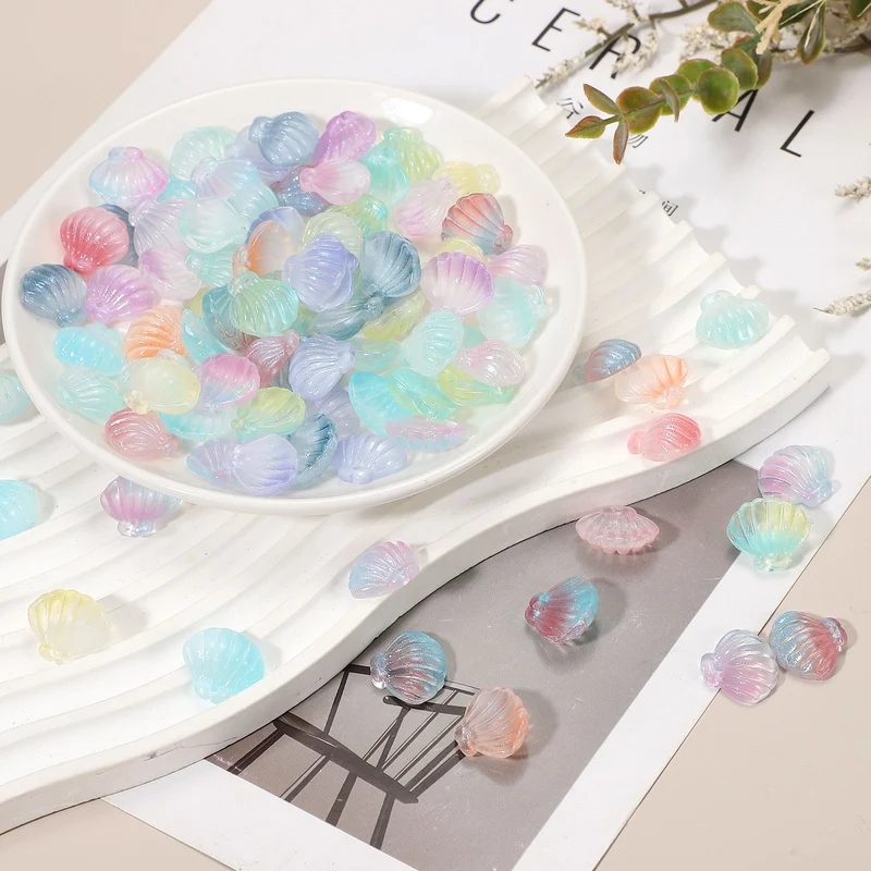 50Pcs Glass Crystal Bead Scallop Shape Beads for Jewelry Making Light Pink