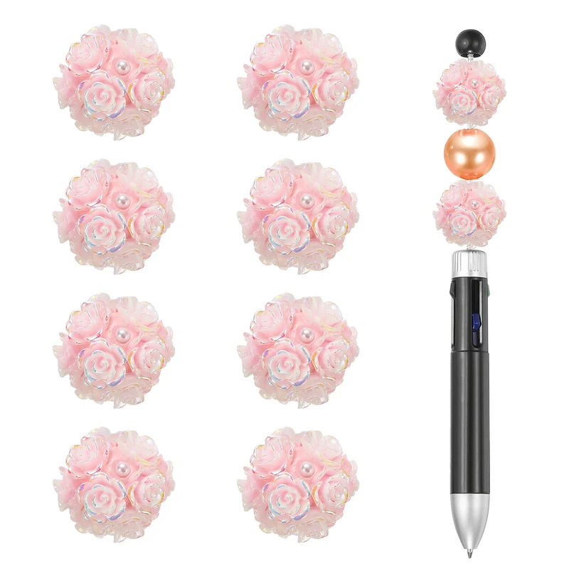 10 Pcs Rhinestone Focal Beads for Pens, 0.8" Glass Flower Beads, Light Pink