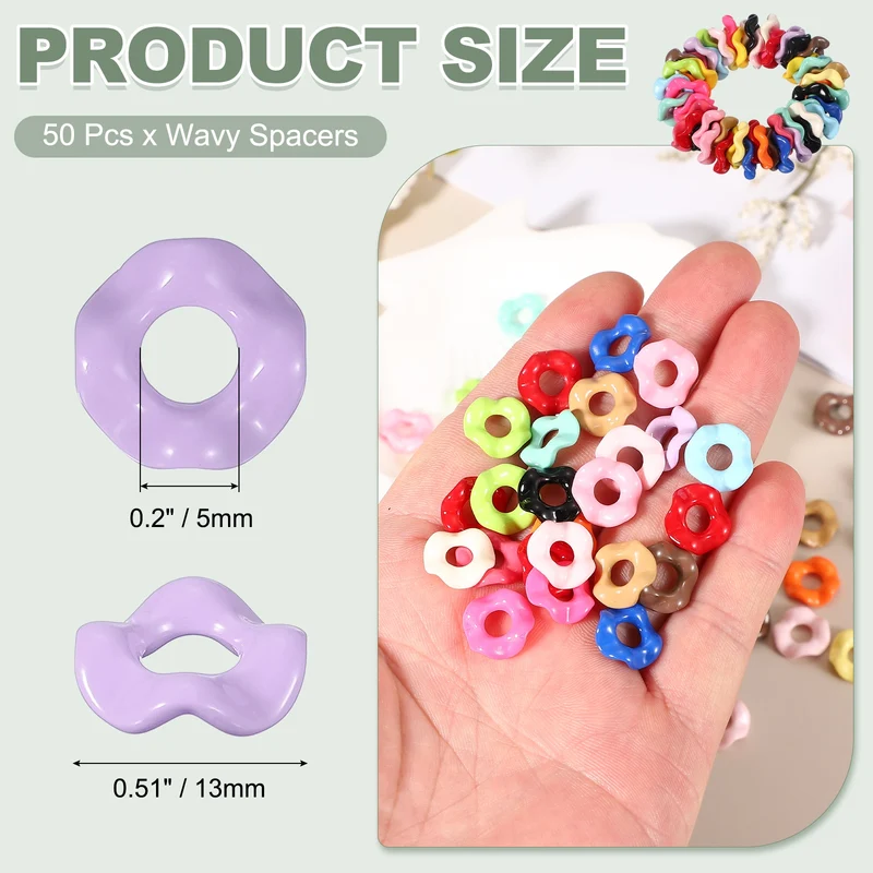 50 Pcs Wavy Spacers, Acrylic Flower Beads Wave Focal Bead, Purple