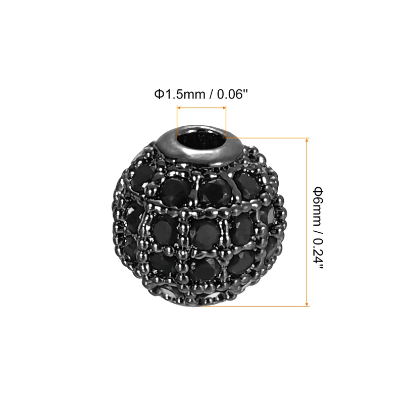 8Pcs Charm Rhinestone Beads 6mm Round Zircon Pave Beads Black Metallic Black