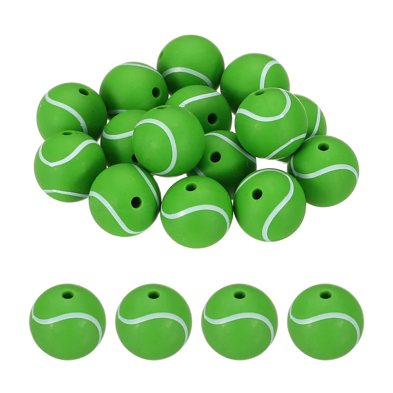 15 Pcs Silicone Sports Beads, 15mm Ball Shaped Beads, Tennis