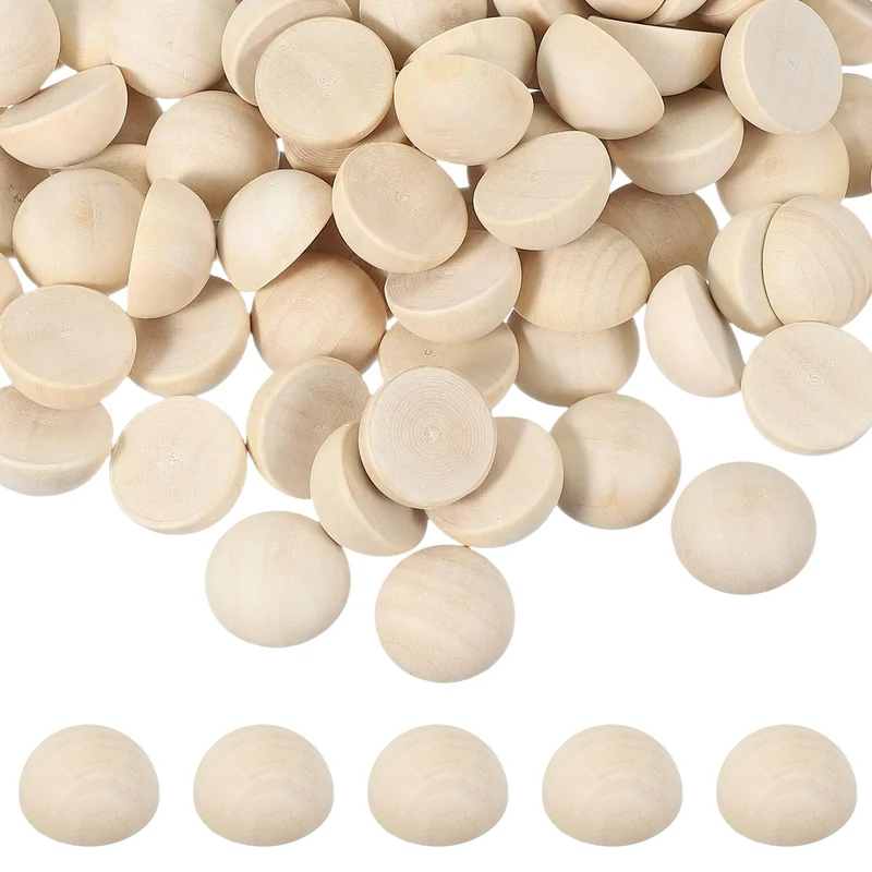 200 Pcs Half Wooden Beads, 1 Inch(25mm) Unfinished Wood Balls, Wood Color