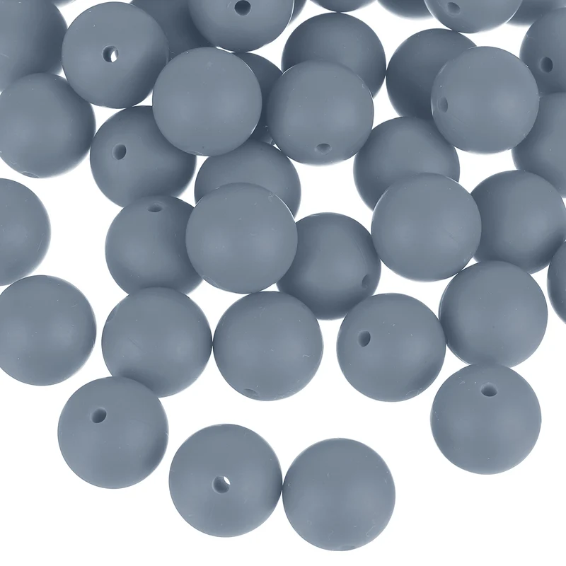 50Pcs 12mm Silicone Beads, Round Loose Rubber Bead for DIY (Dark Gray)