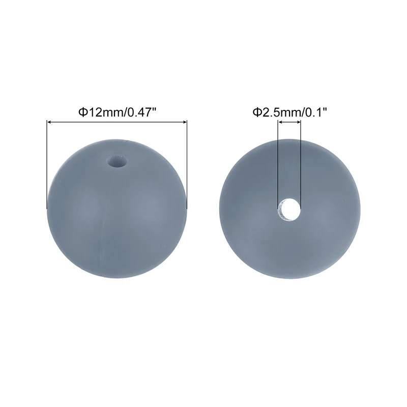 50Pcs 12mm Silicone Beads, Round Loose Rubber Bead for DIY (Dark Gray)