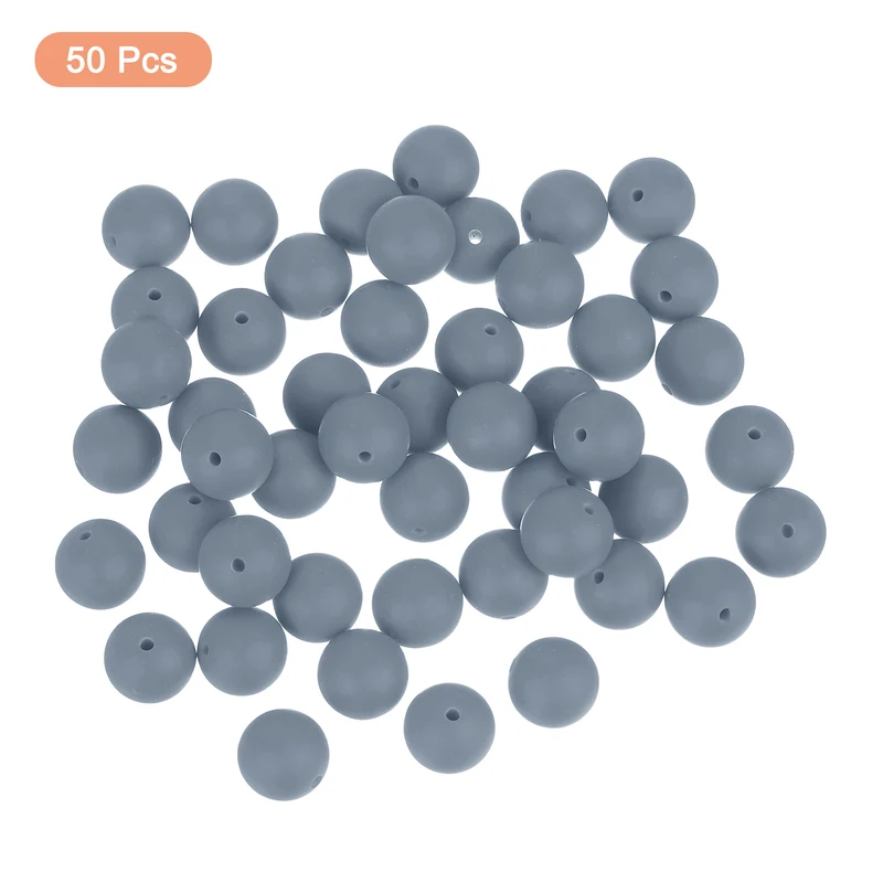 50Pcs 12mm Silicone Beads, Round Loose Rubber Bead for DIY (Dark Gray)