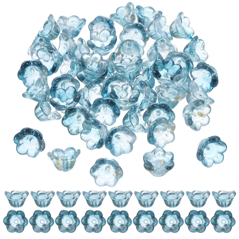 100Pcs Glass Flower Beads for Jewelry Making Translucent Dark Blue