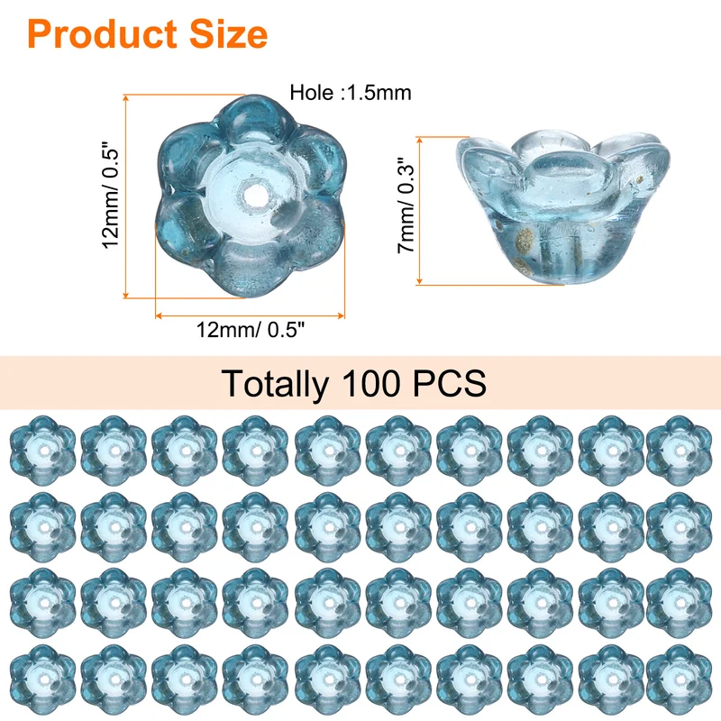100Pcs Glass Flower Beads for Jewelry Making Translucent Dark Blue
