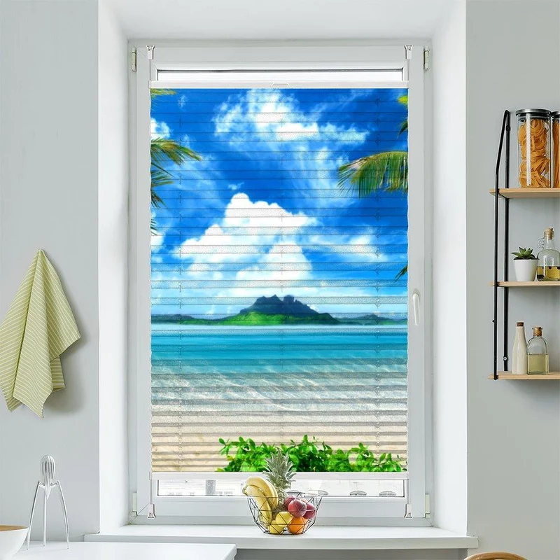 Plissee Motiv "Palmen Insel Meer"