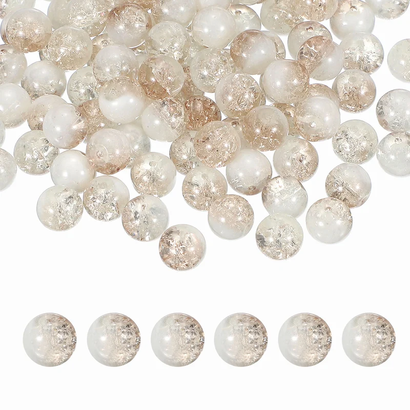 100 Pcs Crackle Glass Beads for Jewelry Making, 10mm Round Beads, Khaki