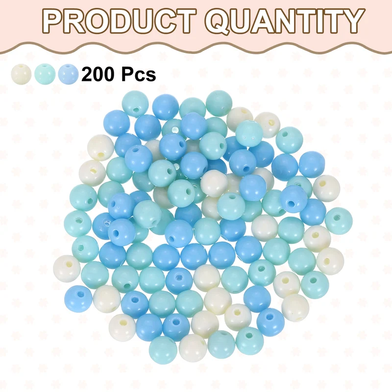 200pcs Cream Blue Acrylic Round Beads 8mm Plastic Resin Loose Bead