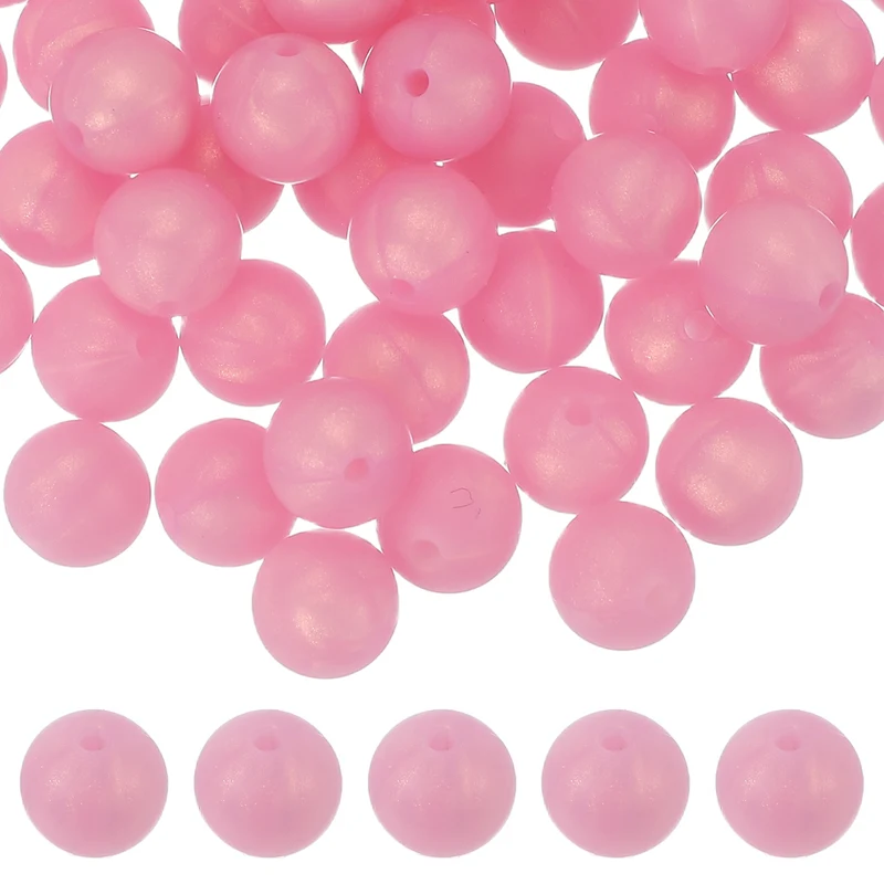 60 Pcs Silicone Beads, 9mm Bulk Beads for Keychain Making, Rose Red