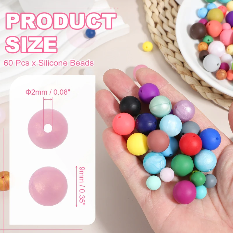 60 Pcs Silicone Beads, 9mm Bulk Beads for Keychain Making, Rose Red