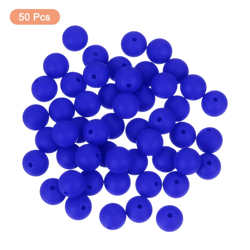 50Pcs 9mm Silicone Beads Round Loose Rubber Bead for DIY Sapphire