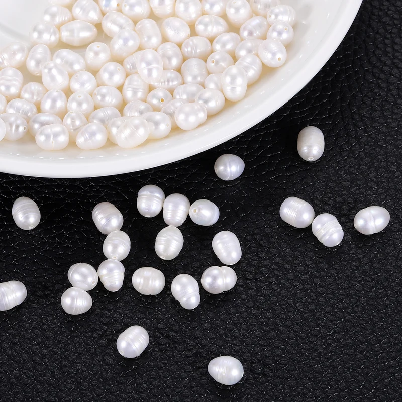 100 Pcs 6-7mm 0.8mm Hole Oval Shape Freshwater Pearl Beads,White