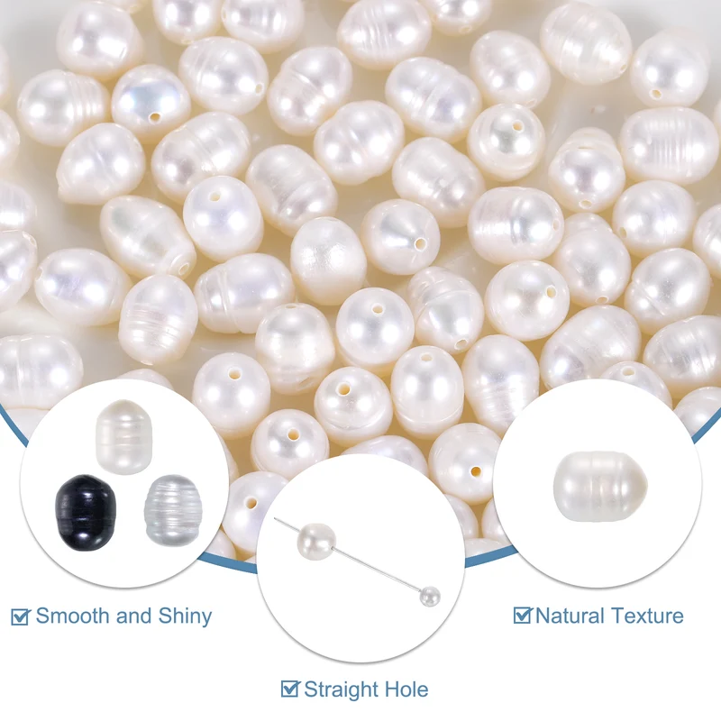 100 Pcs 6-7mm 0.8mm Hole Oval Shape Freshwater Pearl Beads,White