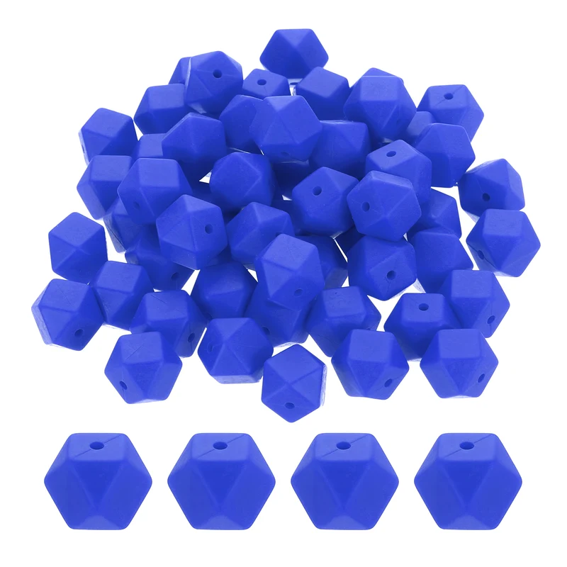90 Pcs Silicone Beads, 14mm Loose Hexagon Rubber Focal Beads, Dark Blue