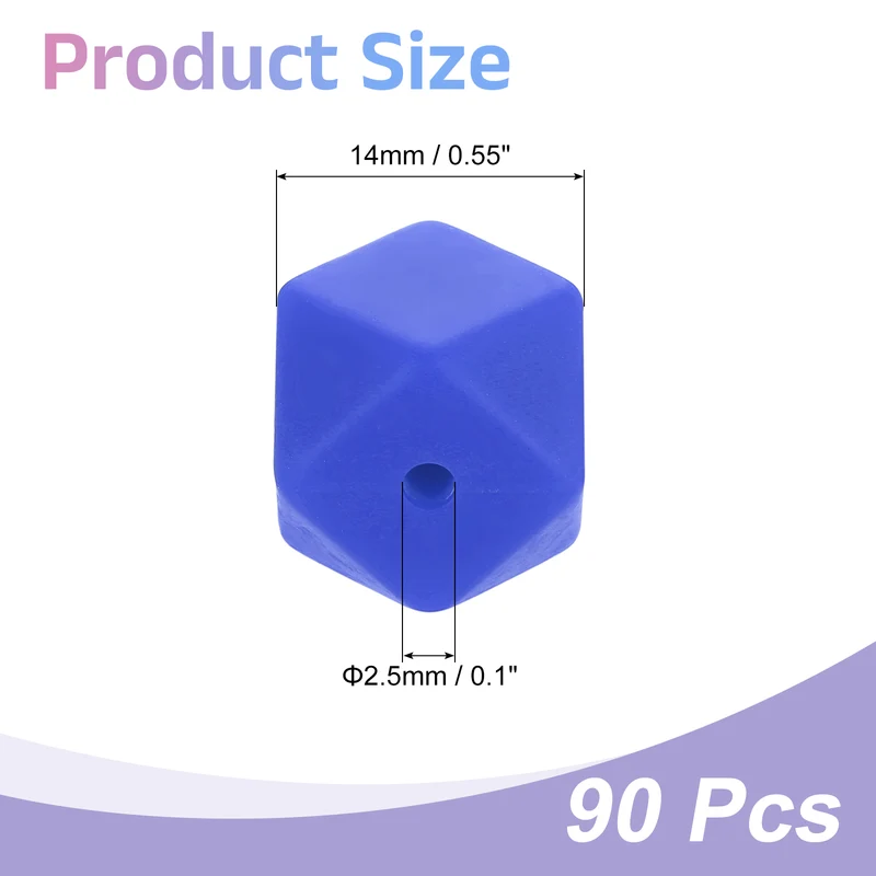90 Pcs Silicone Beads, 14mm Loose Hexagon Rubber Focal Beads, Dark Blue