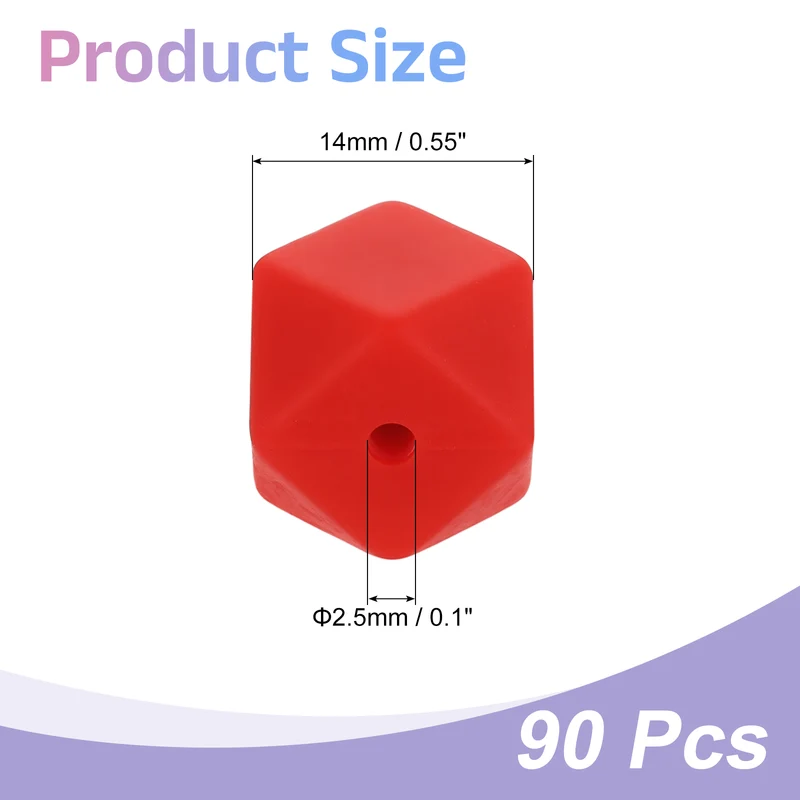 90Pcs Silicone Beads 14mm Loose Hexagon Rubber Focal Beads Red