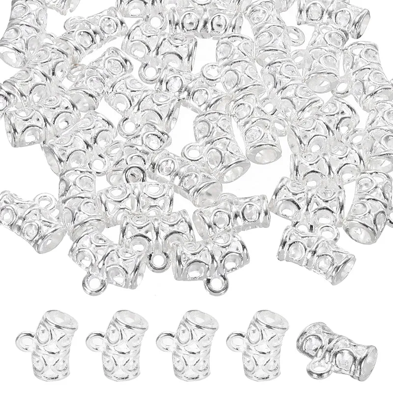 Spacer Bail Bead, 80 Pcs Spacer Beads Charms Holder Bracelet Tube Beads Hanger for Necklace Jewelry DIY Making, Silver
