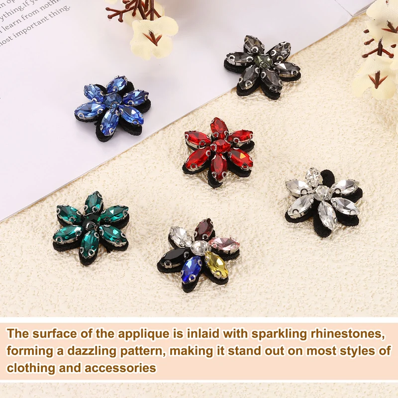10Pcs Handmade Flower Beaded Patches Glass Crystal Appliques Multicolor