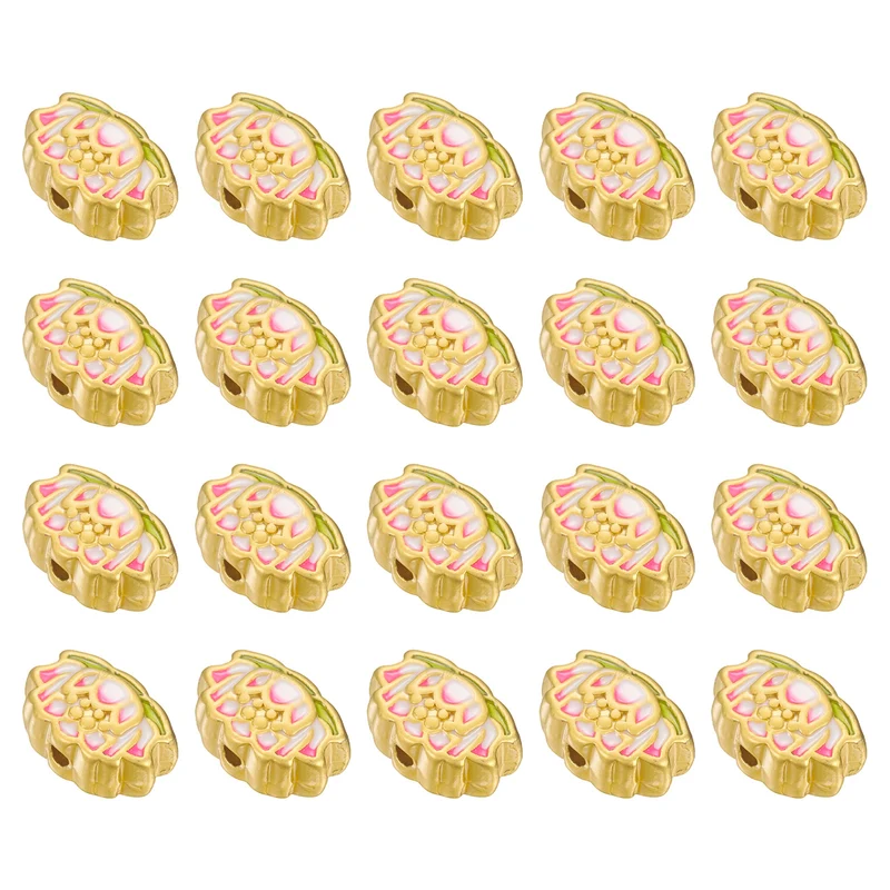 Gold Lotus Flower Beads, 20 Pcs Enamel Charm Beads Chinese Style, Yellow