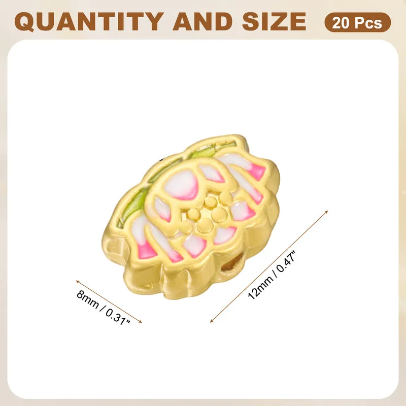 Gold Lotus Flower Beads, 20 Pcs Enamel Charm Beads Chinese Style, Yellow