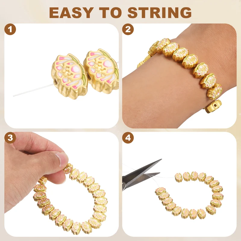 Gold Lotus Flower Beads, 20 Pcs Enamel Charm Beads Chinese Style, Yellow