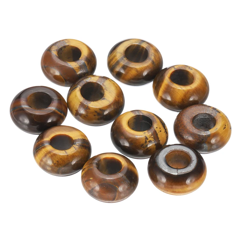 10 Pcs Natural Gemstone Beads, Large Hole Rondelle Beads Loose European Crystal Beads Pack for Jewelry Bracelet DIY Craft, 14 x 8 MM, Brown