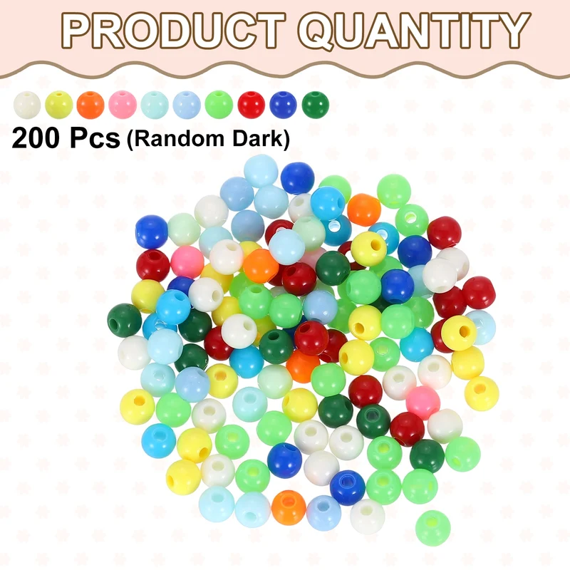 200pcs Random Dark Color Acrylic Round Beads 6mm Plastic Resin Loose Bead
