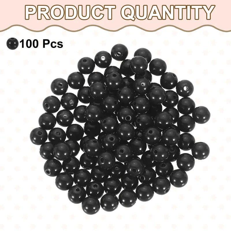 100pcs Black Acrylic Round Beads 10mm Plastic Resin Loose Bead