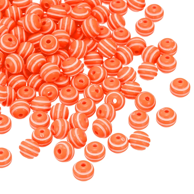 8mm Round Strip Bead, Orange and White Acrylic Rainbow Beads Colorful Jewelry DIY Making Beads Supplies for Bracelets Necklaces, 200 Pcs