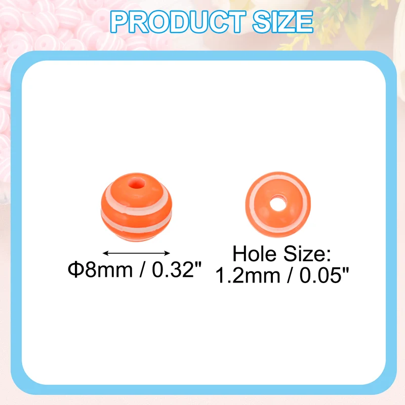 8mm Round Strip Bead, Orange and White Acrylic Rainbow Beads Colorful Jewelry DIY Making Beads Supplies for Bracelets Necklaces, 200 Pcs