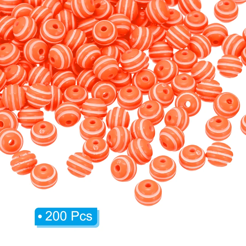 8mm Round Strip Bead, Orange and White Acrylic Rainbow Beads Colorful Jewelry DIY Making Beads Supplies for Bracelets Necklaces, 200 Pcs
