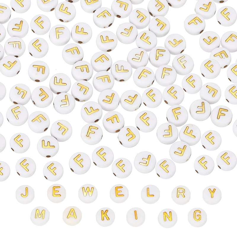 Alphabet Beads, 100 Pcs Gold Letter Beads Acrylic Charms, 4x7mm, Letter F