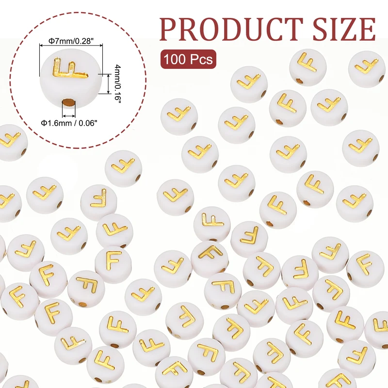 Alphabet Beads, 100 Pcs Gold Letter Beads Acrylic Charms, 4x7mm, Letter F