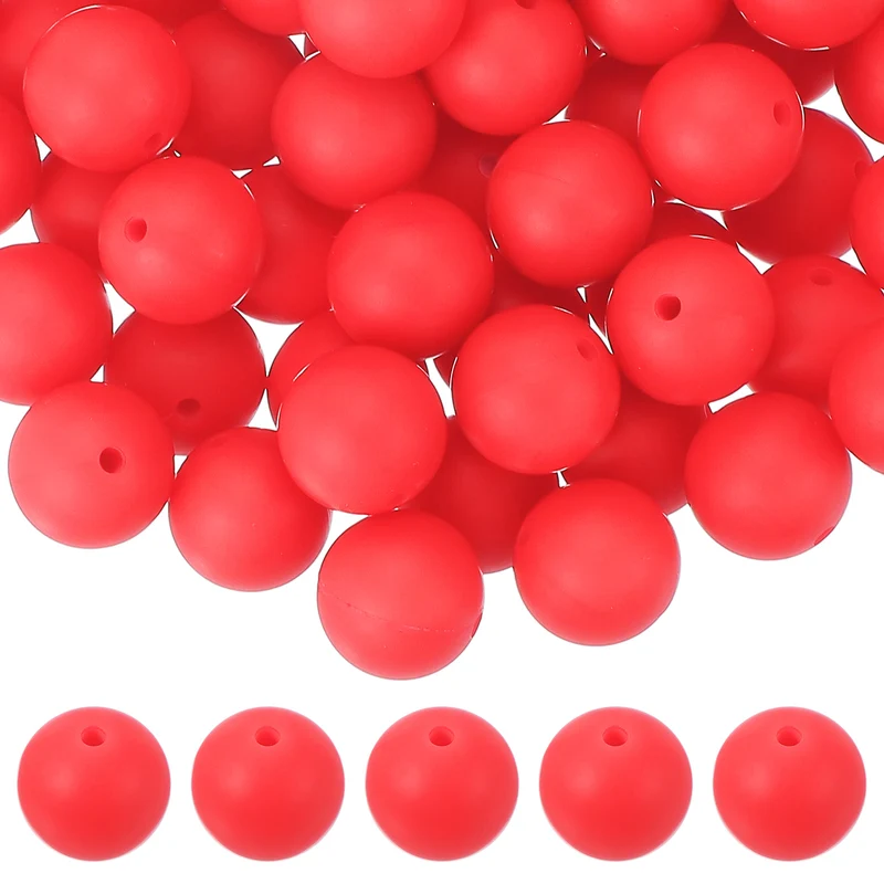 60 Pcs Silicone Beads, 15mm Bulk Beads for Keychain Making, Bright Pink