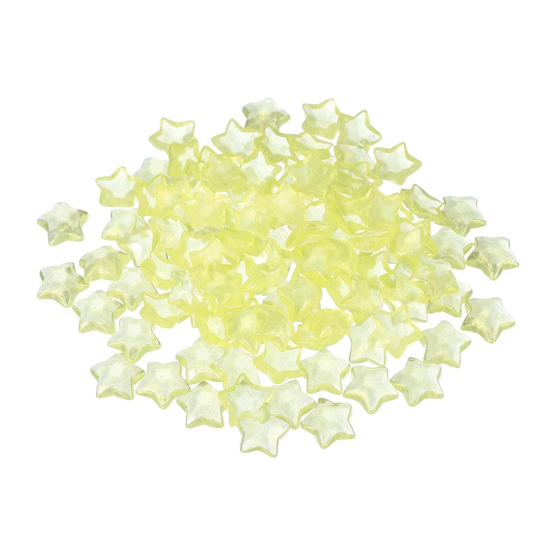 100 Pcs Flat Back Resin Star Beads, Glitter Star Charm, Yellow