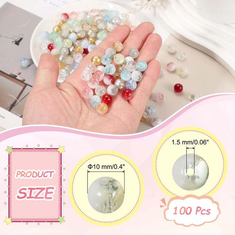 100Pcs Crackle Glass Beads for Jewelry Making 10mm Round Beads Yellow