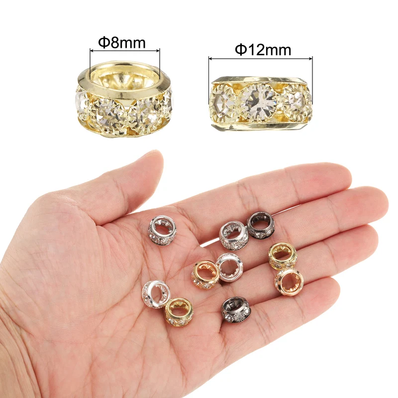 40Pcs 12mm Large Hole Rhinestone Beads European Bulk Spacer Bead Bright Gold