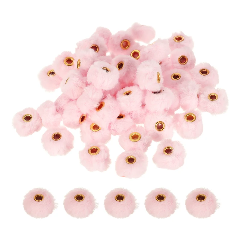 50Pcs Pom Pom Beads, Faux Fur Fuzzy Spacers Bead with 4mm Hole, Light Pink