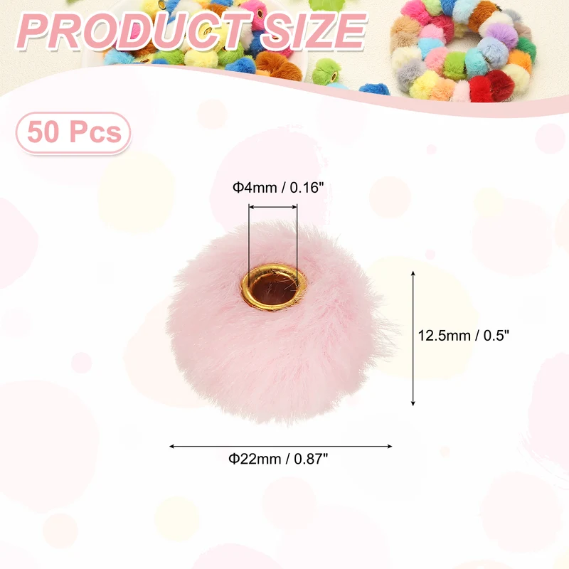 50Pcs Pom Pom Beads, Faux Fur Fuzzy Spacers Bead with 4mm Hole, Light Pink