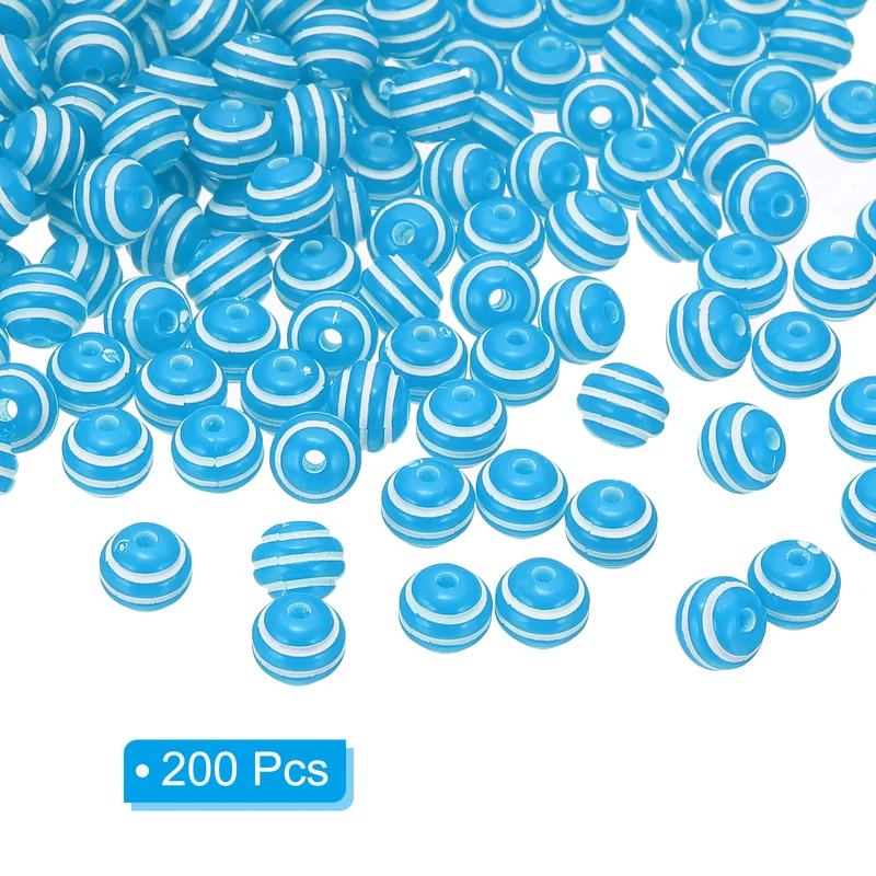 8mm Round Strip Bead, Blue and White Acrylic Rainbow Beads Colorful Jewelry DIY Making Beads Supplies for Bracelets Necklaces, 200 Pcs