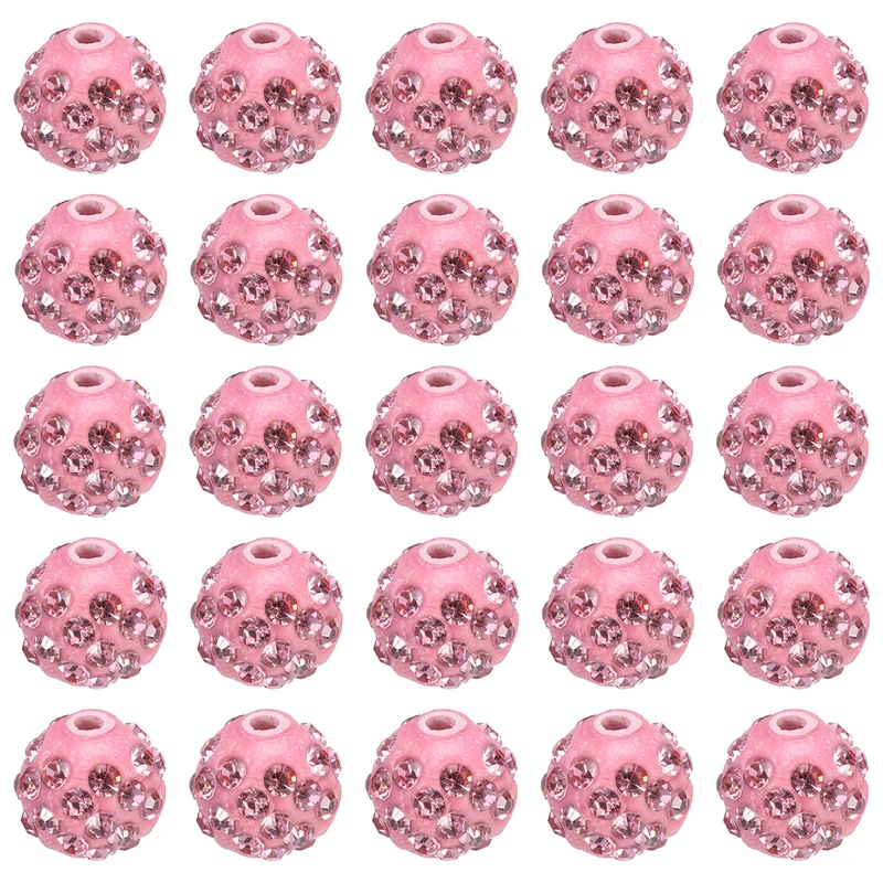 25Pcs 10mm Rhinestone Clay Beads Crystal Disco Bead for DIY Light Pink