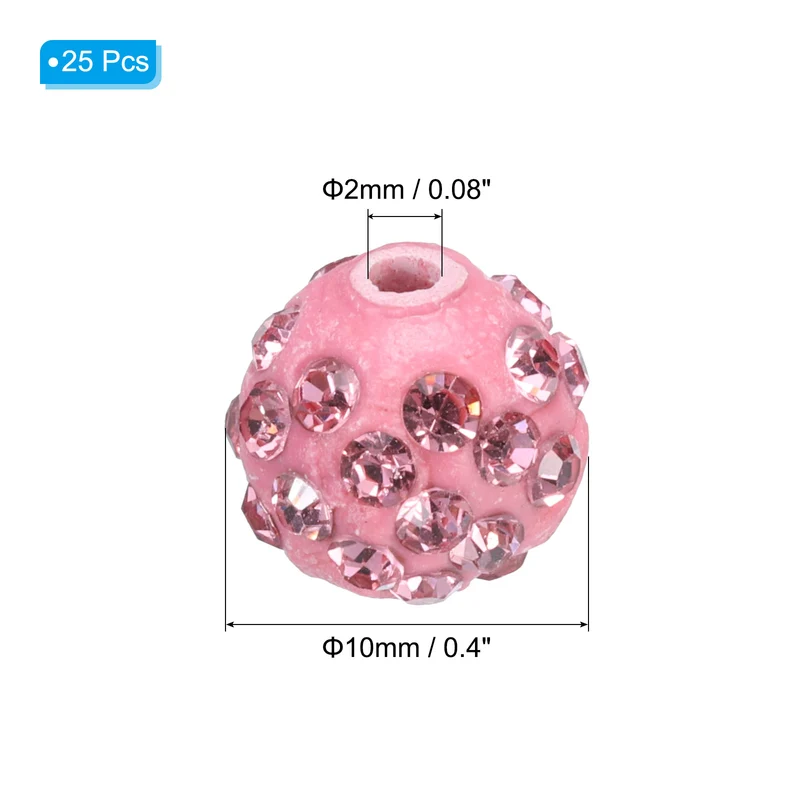 25Pcs 10mm Rhinestone Clay Beads Crystal Disco Bead for DIY Light Pink