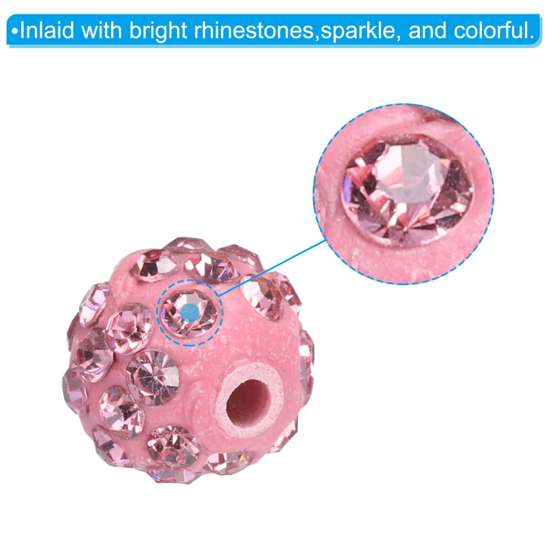 25Pcs 10mm Rhinestone Clay Beads Crystal Disco Bead for DIY Light Pink