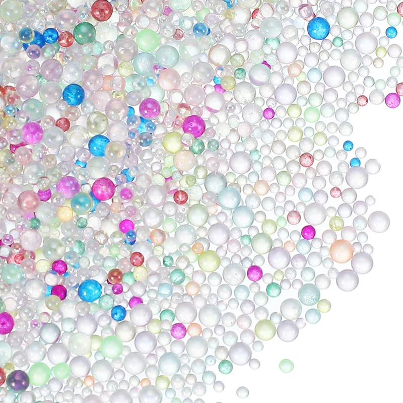 200g 1-3mm Glass Bubble Beads Iridescent No Hole Water Droplet Ball Colorful