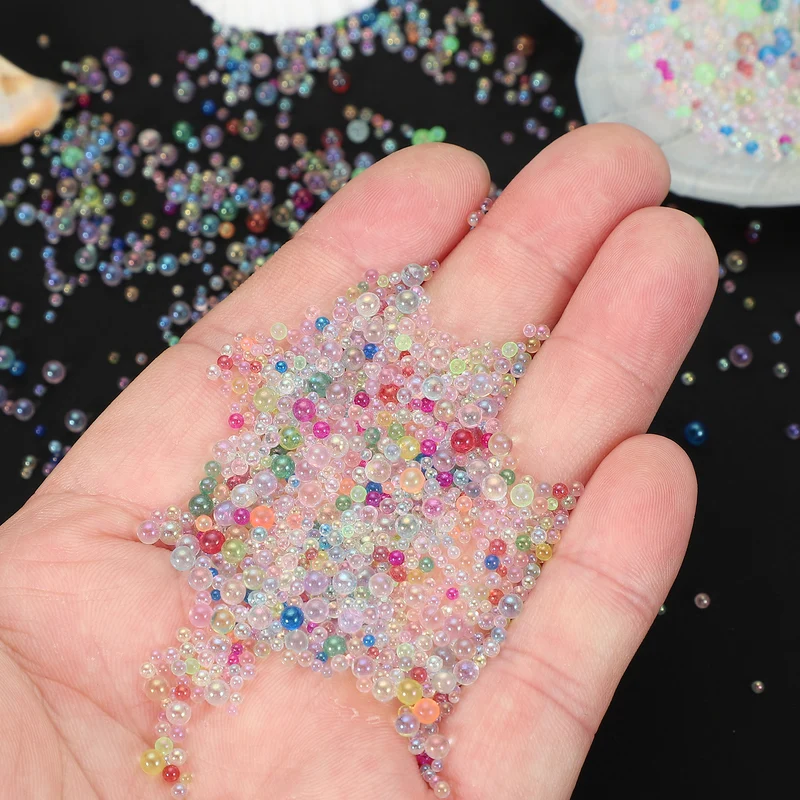 200g 1-3mm Glass Bubble Beads Iridescent No Hole Water Droplet Ball Colorful