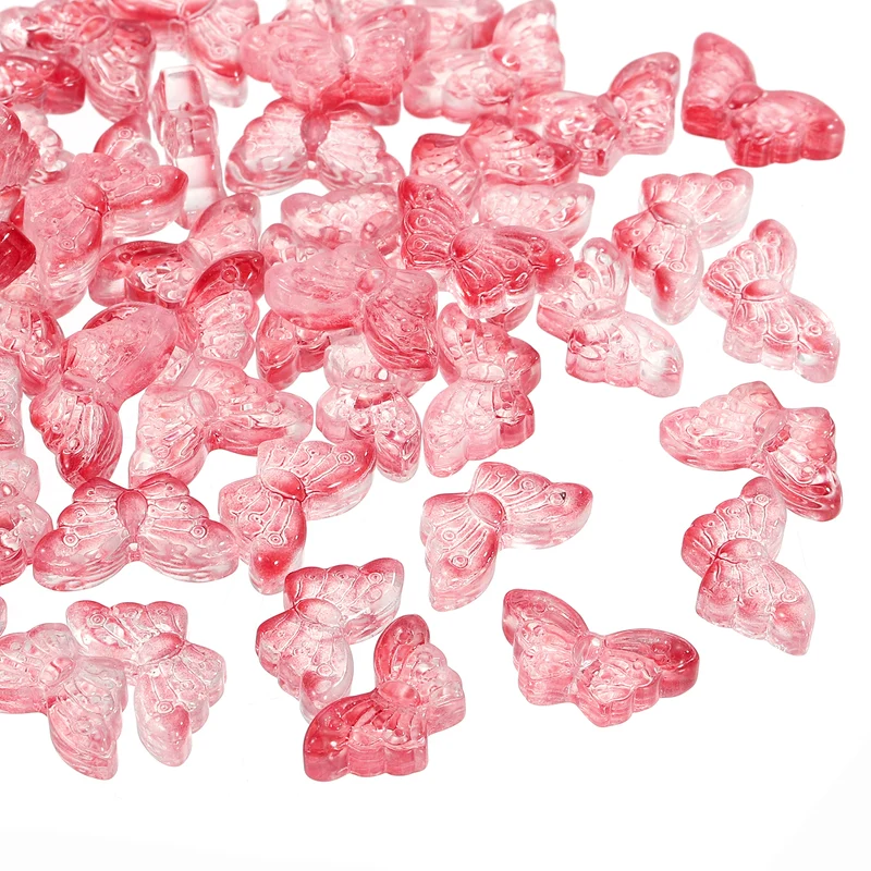 50Pcs Crystal Butterfly Beads, 8x15mm Transparent Loose Bead, Red